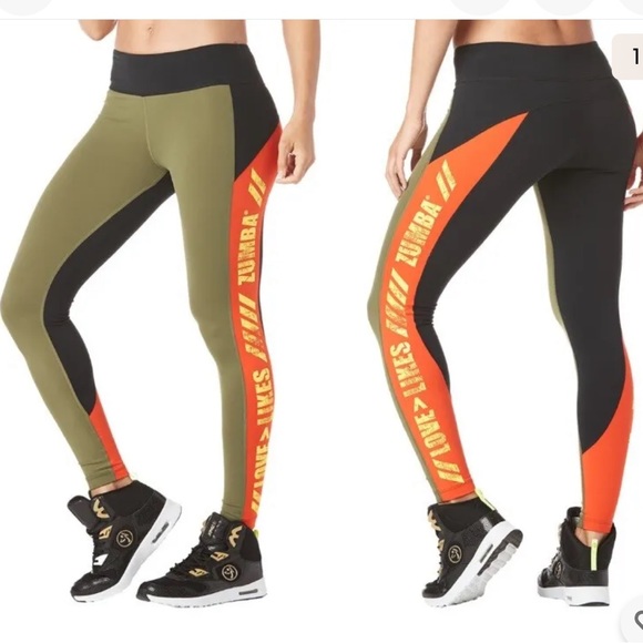 Zumba Fitness Black/Olive/Orange Leggings - Picture 4 of 4